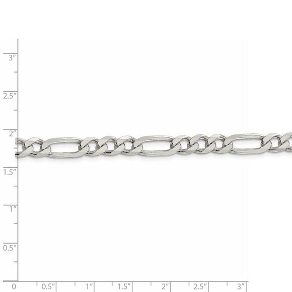 6.75mm Sterling Silver Solid Figaro Chain Bracelet, 9 Inch